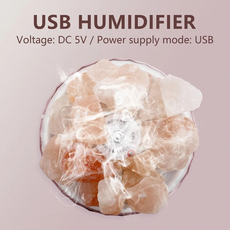 EAS-Portable USB Air Humidifier Crystal Salt Stone Aroma Oil Diffuser For Home Decor Car Desktop Air Purifier Sprayer