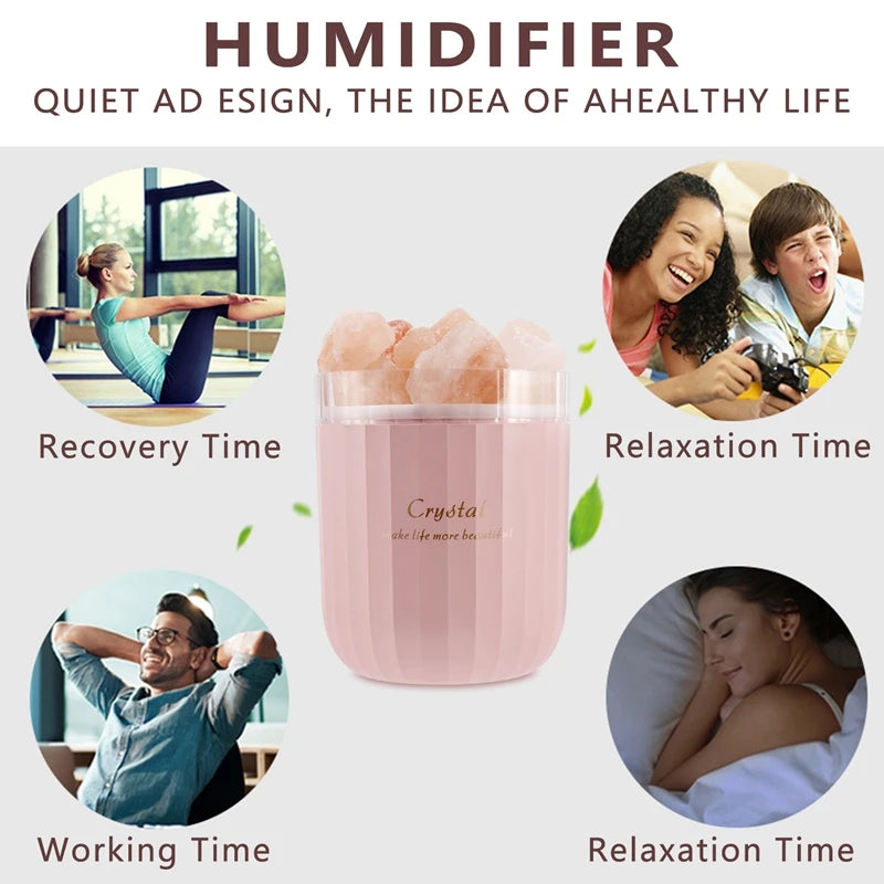 EAS-Portable USB Air Humidifier Crystal Salt Stone Aroma Oil Diffuser For Home Decor Car Desktop Air Purifier Sprayer